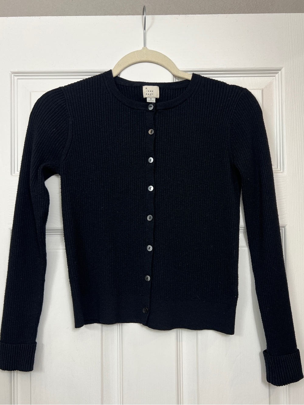 a new day Black Ribbed Crewneck Button-Up Cardigan